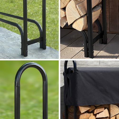 ShelterLogic 8' Adjustable Heavy Duty Outdoor Firewood Rack with Steel Frame Construction and Water-Resistant Cover