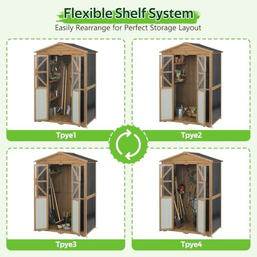 Outdoor Storage Cabinet Wooden Garden Shed with Shelves Lockable Doors