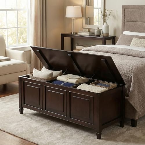 SIMPLIHOME Connaught 51" Wide Solid Wood Trunk Bench in Brown
