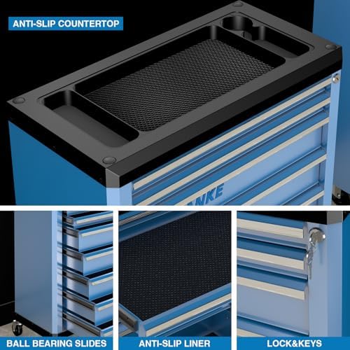 LARBANKE 7-Drawer Rolling Tool Chest with Wheels,Locks,Blue Tool Cabinet