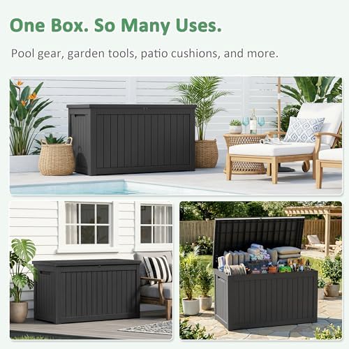 PatioZen 310 Gallon Deck Box Lockable Waterproof UV Resistant Black