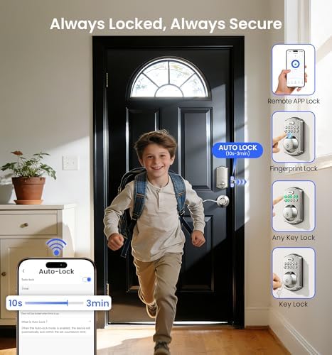 Veise VE012W-B Smart Wi-Fi Deadbolt Lock with Handle Set, Satin Nickel