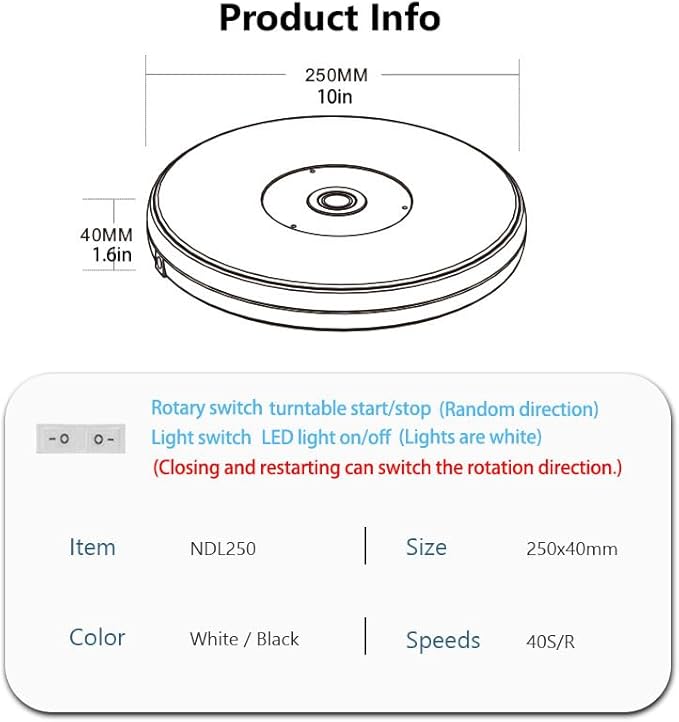 YVV LED Rotating Display Stand White 10 Inch 360° Motorized Turntable