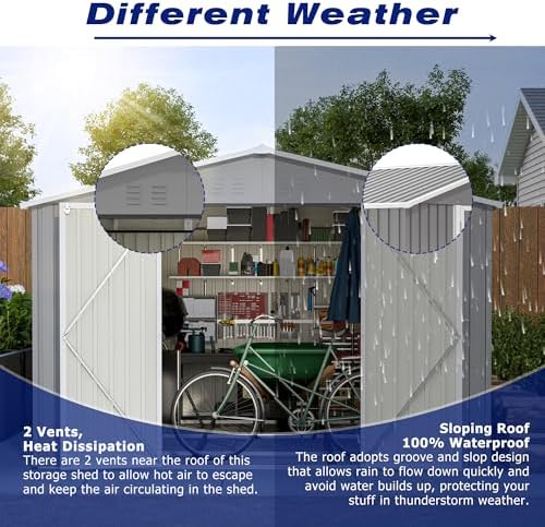 YOPTO 8x12 FT Outdoor Storage Shed W/Floor Frame,Metal Shed W/Double Lockable Doors,Garden Tool House W/ 2 Vents & Sloped Roof,for Backyard Patio Lawn,Gray