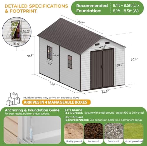 WACASA 8x12 FT Resin Plastic Outdoor Storage Shed with Floor