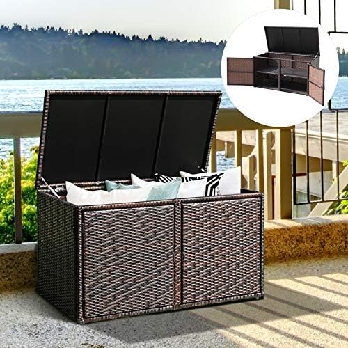 HAPPYGRILL Deck Box Outdoor Wicker Storage Box Cabinet 73 Gallon Storage Container Bin Box for Furniture Tools in Garden Balcony Porch Yard