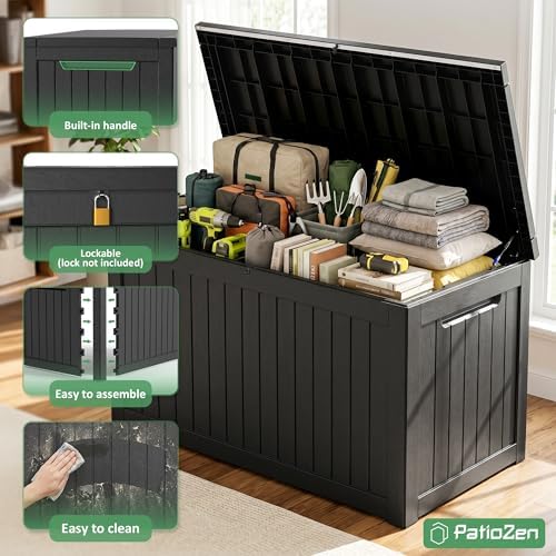 PatioZen 310 Gallon Deck Box Lockable Waterproof UV Resistant Black