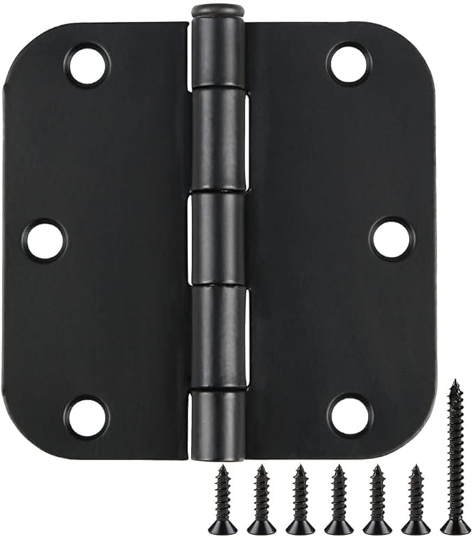 108 Pack Rounded Matte Black Door Hinges 3.5 Inch 5/8" Radius