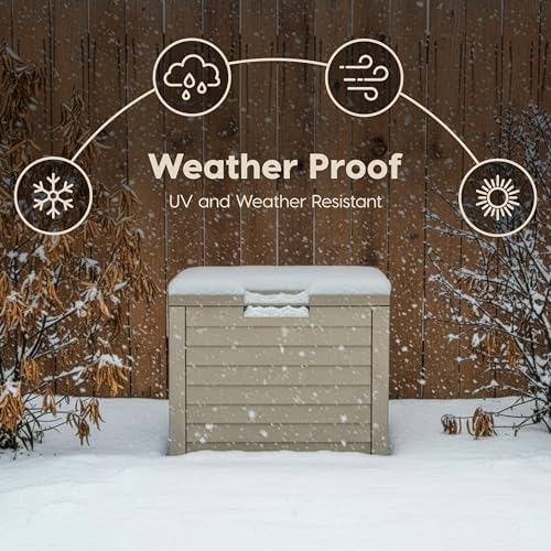 IRIS USA 35 Gallon Outdoor Deck Box, Lockable, Weather-Resistant, Beige
