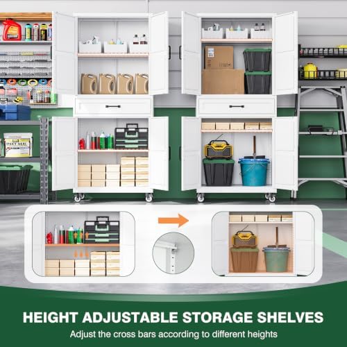 Letaya Metal Garage Storage Cabinets with Wheels,White Rolling Tool Cabinet