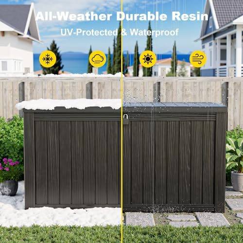 180 Gallon Outdoor Deck Box, Lockable Waterproof Outdoor Storage Boxes For Garden Tools,Indoor Cushions,Accessories Outside Storage Resin Weatherproof Container(Black)