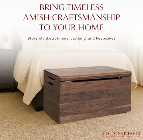 Amish Made Wooden Storage Chest Trunk Box with Lid and Handles for Bedroom, Blanket, Clothes, Anti-Slam Hinges, Handmade, Rustic, Walnut Wood, Natural Stain, 42"