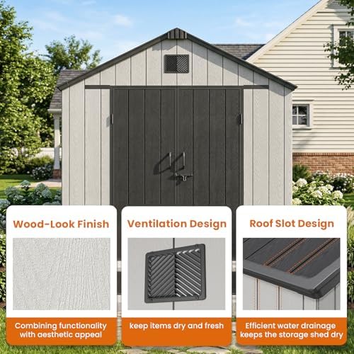 Jocoevol Heavy Duty Storage Shed, 8x10FT Resin Outdoor Shed for Backyard