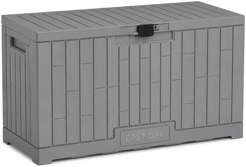 EAST OAK Outdoor Storage Box, 60 Gallon Deck Box Indoor and Outdoor Use, Waterproof Resin Storage Bin for Patio Cushions, Gardening Tools, Lockable, UV Resistant, Ash Grey