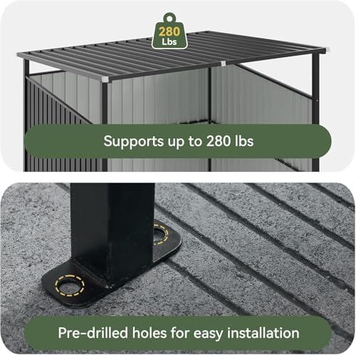 Aoxun 6x6FT Outdoor Shed Grill Shed with Solar Light, Black