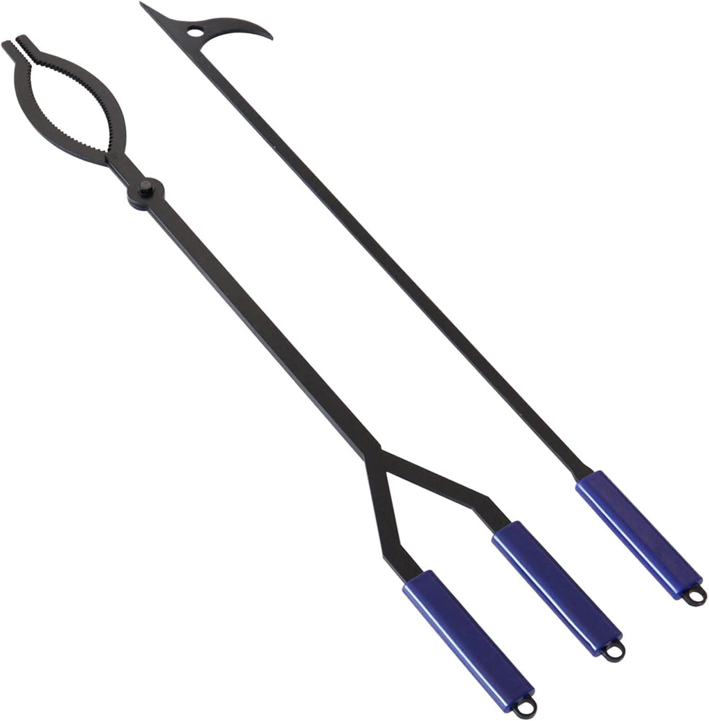 40" Fire Log Tongs Firewood Grabber and Fire Poker Set, Large Fire Pit Tool