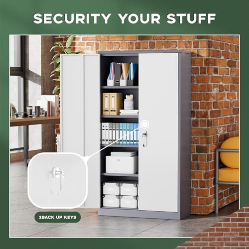 Greenvelly Metal Garage Storage Cabinet, 72" Locking Metal Cabinet with 2 Doors and 4 Adjustable Shelves, Lockable File Cabinet for Home, Office, Garage (36" W x 18" D)