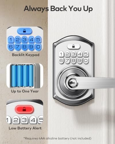 TEEHO TE004 Keyless Entry Door Lock Handle with Keypad, Satin Nickel