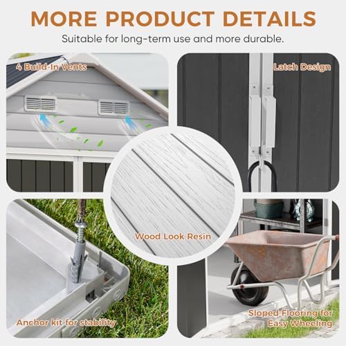 CDCASA 10x14 FT Extra Large Resin Storage Shed Floor, Heavy Duty, Dove Grey