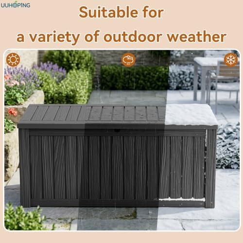 Vixzen Deck Box 250 Gal Waterproof Lockable Outdoor Storage Box Resin