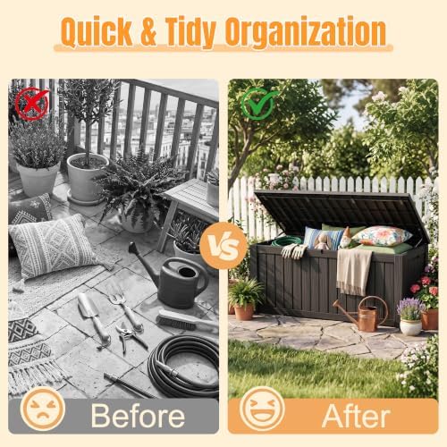 Outdoor Storage Box, 260 Gal Waterproof Resin Deck Box w/Support Rod