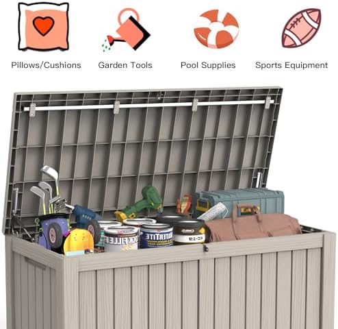 Mars Villa Deck Box, Outdoor Storage Box Waterproof, 120 Gallon, Grey