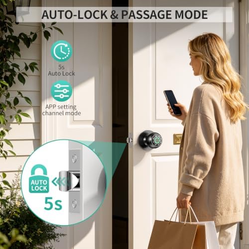 Fingerprint Door Lock with Keypad & Handle | Keyless Entry Smart Biometric Door Knob for Bedroom, Home Office Passcode Lock