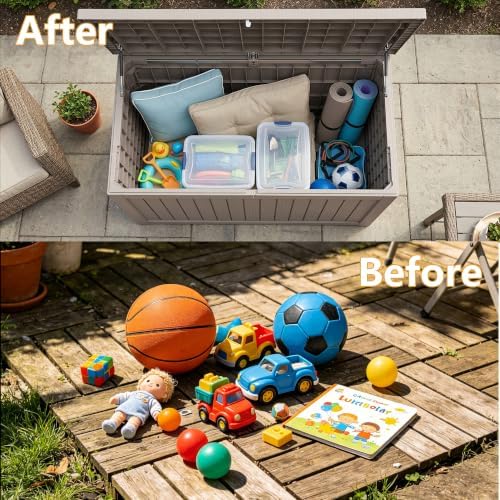 300 Gallon Outdoor Storage Box Waterproof Lockable Resin Deck Box Large, Patio Storage Bin for Pool Accessories Cushion Furniture, Garden Tools, UV-Resistant Outside Delivery Grey