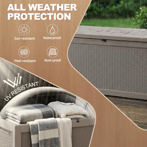 EFU Outdoor Storage Box 360 Gallon Deck Box, Waterproof Resin, Grey