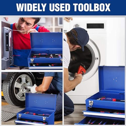 WORKPRO 18-Inch Tool Box with 2 Drawers & Top Storage