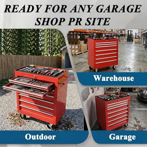 7 Drawers Rolling Tool Chest on Wheels, Multifunctional Tool Cart Tool Storage, Drawers Rolling Tool Trolley Organizer Tool Case for Garage,Warehouse,Workshop,Repair Shop (7 Drawers-Red)