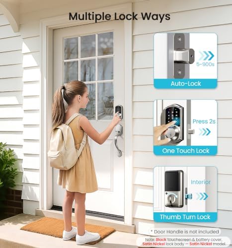 Veise VE07 Fingerprint Smart Deadbolt Lock, App Control, Fobs, Satin Nickel