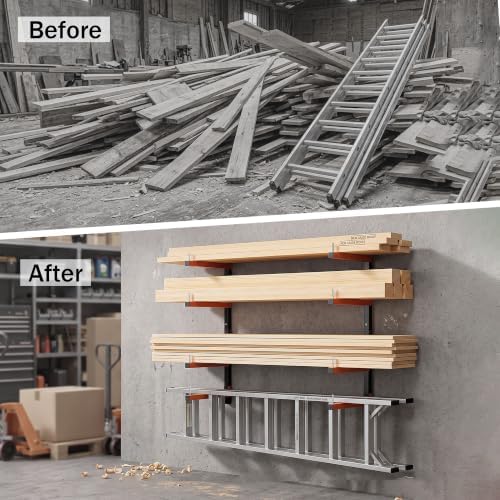 Lumber Storage Rack Wall Mount, Foldable 8-Level Wood Storage Rack