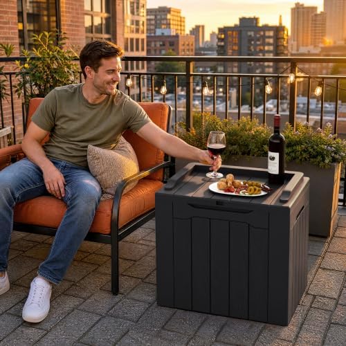 Flamaker Deck Box 31 Gallon Waterproof Resin Small Storage Box with Lid