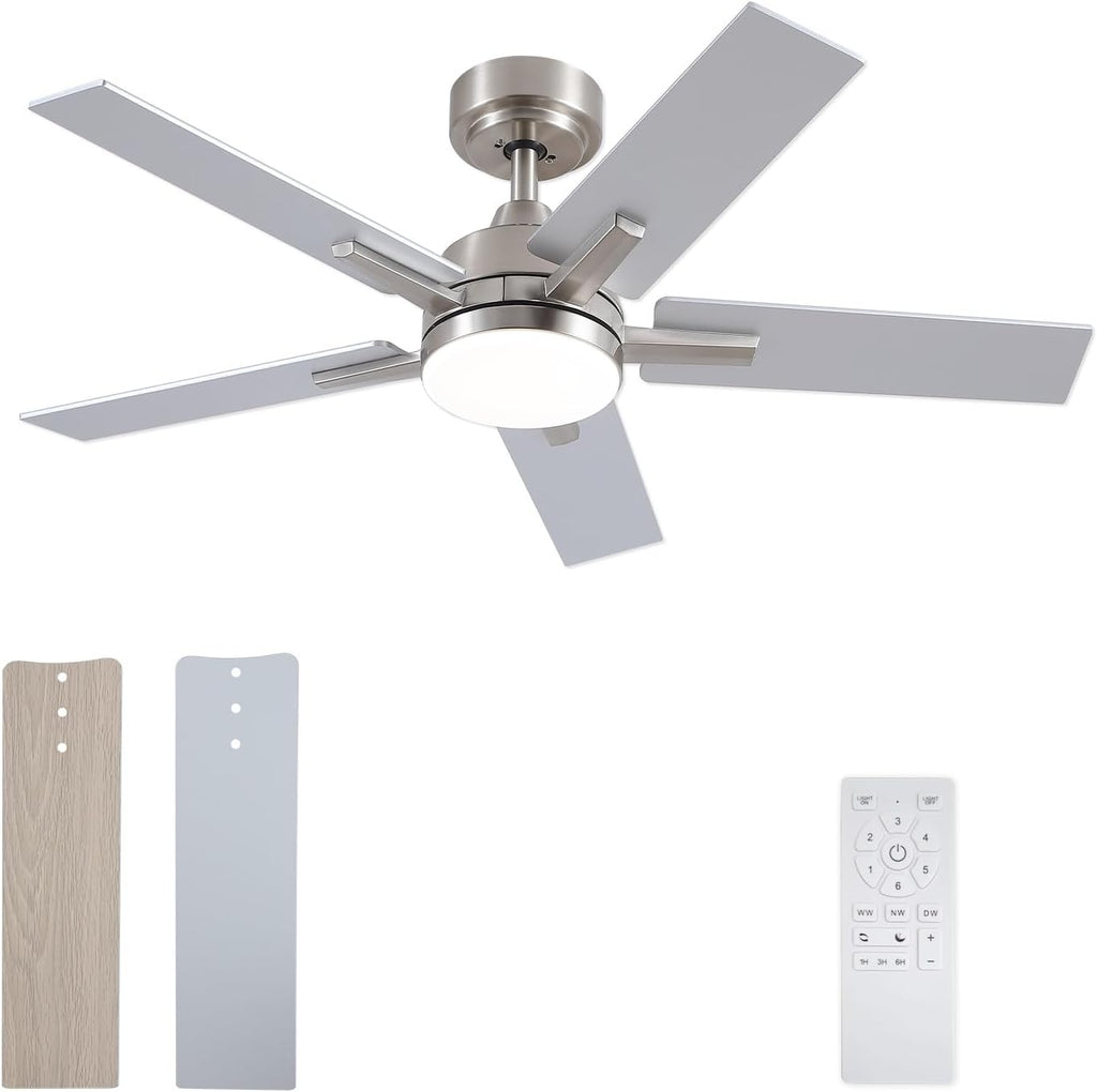 SODSEA Ceiling Fans with Lights, 42 Inch Nickel Ceiling Fan with Light and