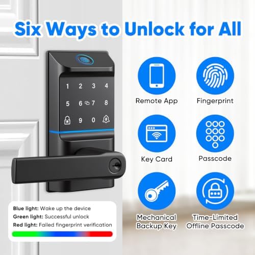 WiFi Smart Keypad Door Lock with Handle, 6 Ways Unlock with Doorbell Knob