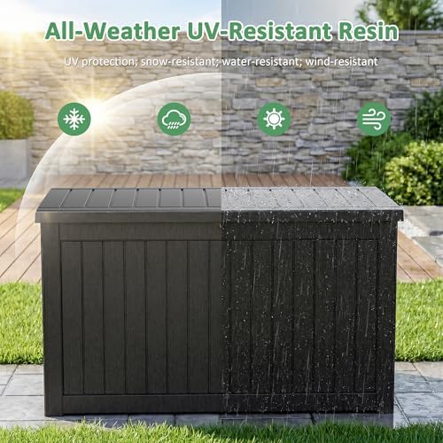 PatioZen 310 Gallon Deck Box Lockable Waterproof UV Resistant Black