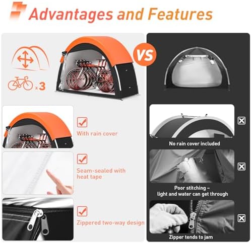 Upgraded Bike Tent with Rain Cover, Outdoor Storage Shed for 2-3 Bikes