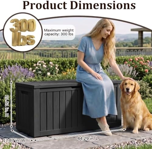 Outdoor Storage Box,100 Gallon Lockable Deck Box with Wheels,Black