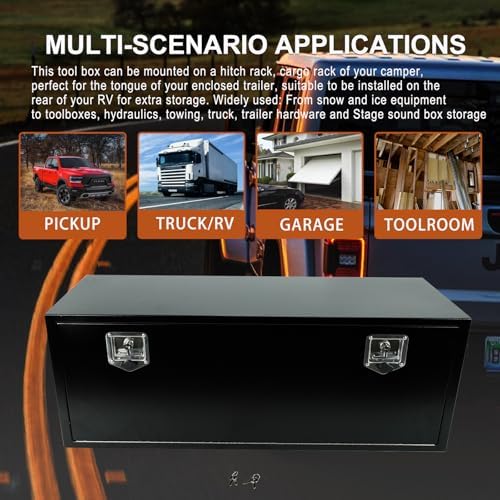 60 Inch Steel Underbody Truck Tool Box Heavy Duty Storage Organizer Tool Box Waterproof 60"X18"X18" Black