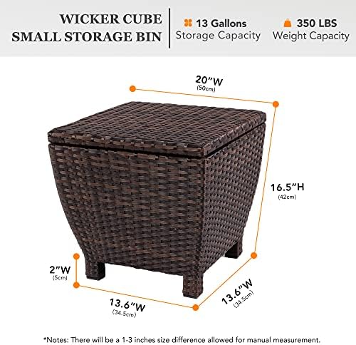 Sundale PE Wicker Deck Storage Box, 13 Gallon, Brown Outdoor Bin with Lid