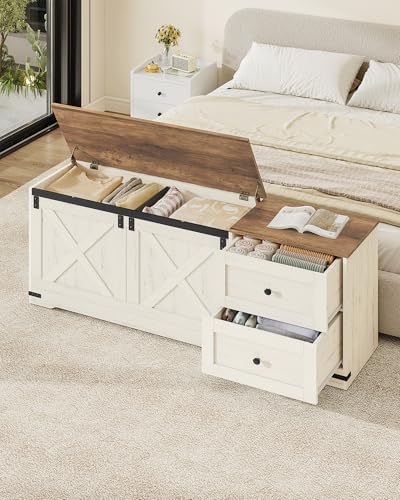 Hzuaneri 59" Farmhouse Storage Chest with 2 Drawers | 60 Gal | Retro White