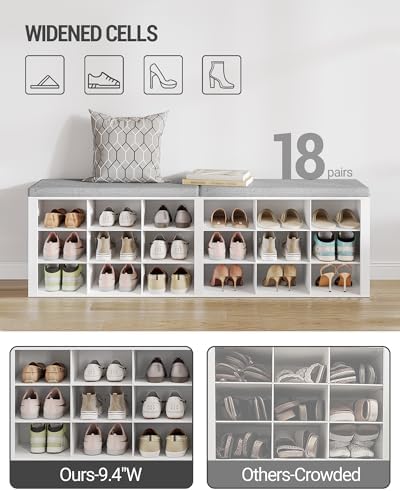 Hzuaneri Shoe Storage Bench with Cushion, Storage Bench with 18 Cubbies