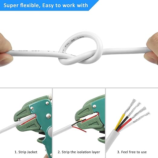16 Gauge 4 Conductor Electrical Wire, 65.6FT White Stranded Low Voltage 16/4