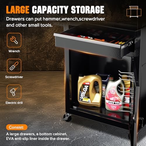 Crownland 5-Drawer Rolling Tool Chest with Wheels, Black