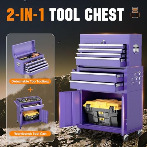 Crownland 8 Drawer Rolling Tool Chest with Wheels, Purple