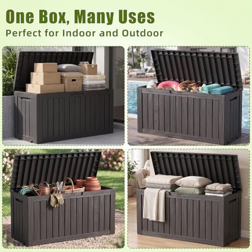 140Gal Outdoor Storage Box with Portable Wheels, Waterproof Deck Boxes