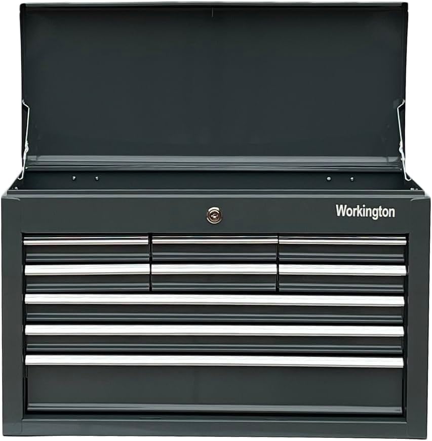 Workington Portable Metal Tool Chest with 9 Drawers, 24" 9-Drawer Tool Chest Cabinet with Ball Bearing Drawer Slides, Steel Tool Storage Box Organizer 4006 Gray