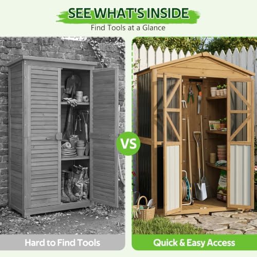 Outdoor Storage Cabinet Wooden Garden Shed with Shelves Lockable Doors