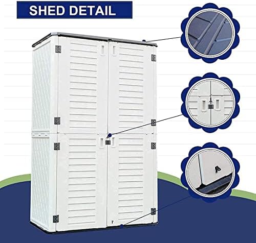 KINYING Outdoor Storage Shed Waterproof, Resin Vertical Storage Cabinet Double-Layered, Versatile to Store Patio Furniture, Garden Tools, Pool Accessories,Mower (66 Cu.ft,White)